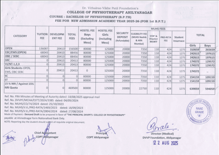 BPTh FEES FOR YEAR 2025-26