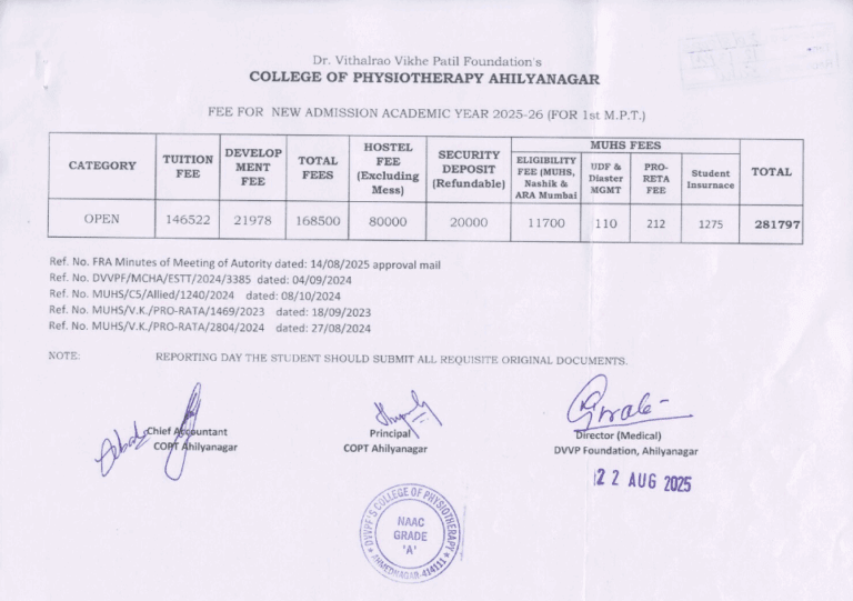MPTh FEES FOR YEAR 2025-26
