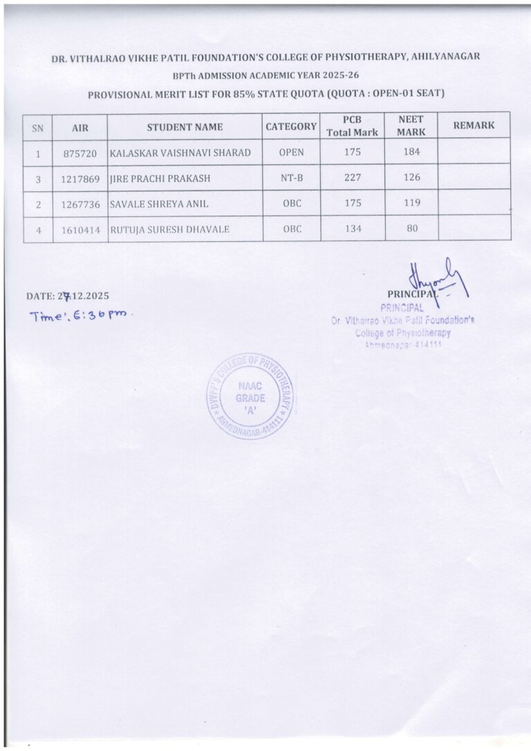 Provisionaly Merit List State Quota